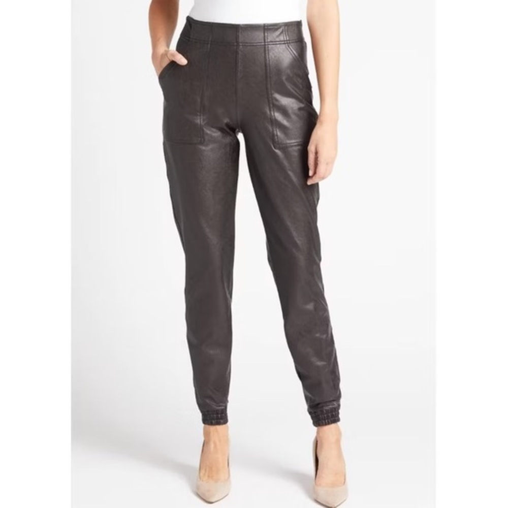 SPANX WOMEN’S FAUX LEATHER LIKE JOGGER PANT NOIR WITH POCKETS SZ XS